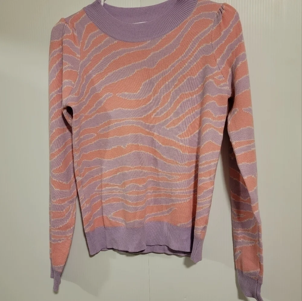 Karlie Zebra Print Lavender Sweater Long Puff Sleeves M - Picture 3 of 8